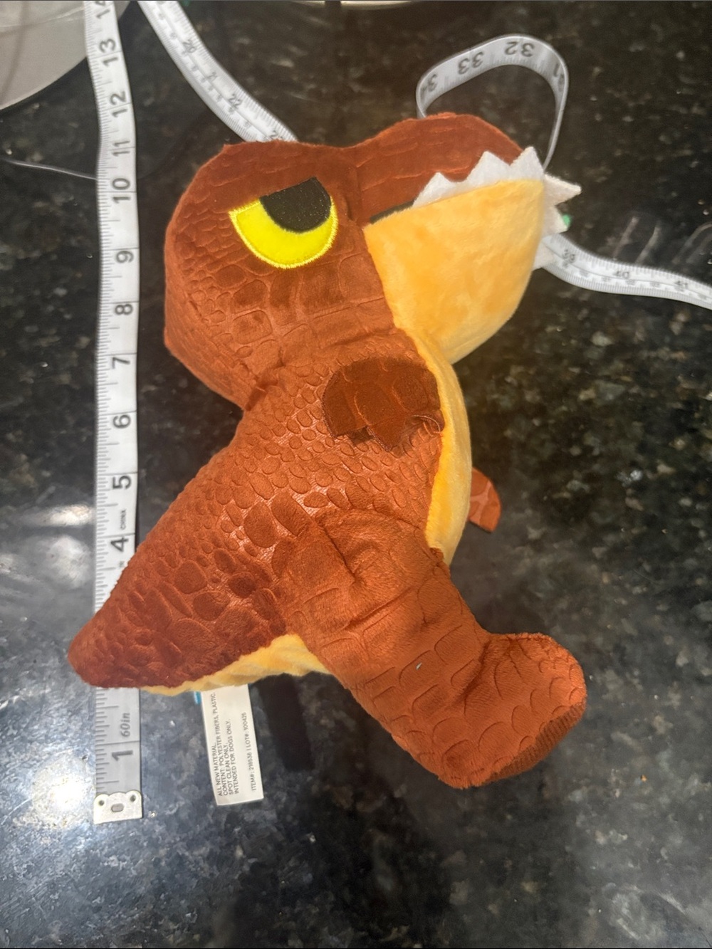 Bark Orange and Yellow Plush T-Rex Dog Toy - Picture 5 of 7